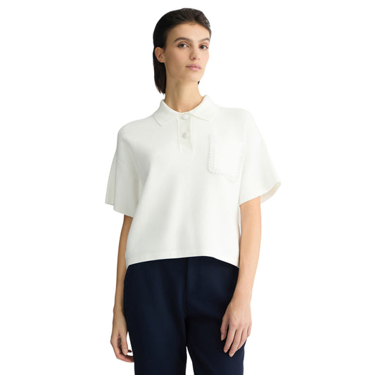 Polo Donna in maglia con perle bianco modella frontale