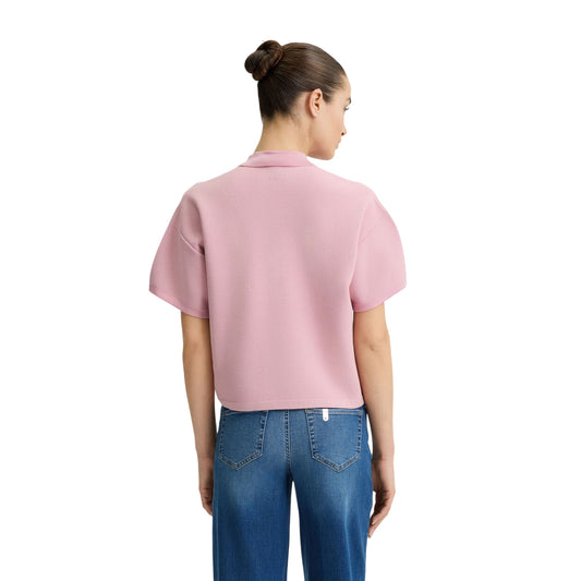 Polo Donna in maglia con perle rosa modella retro