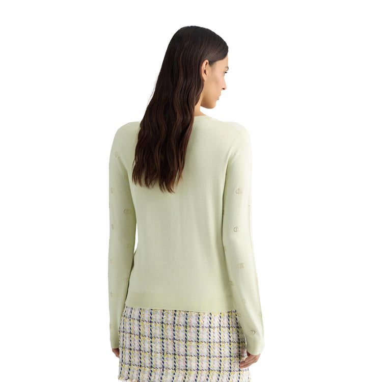 Cardigan Donna con logo e strass Verde modella retro