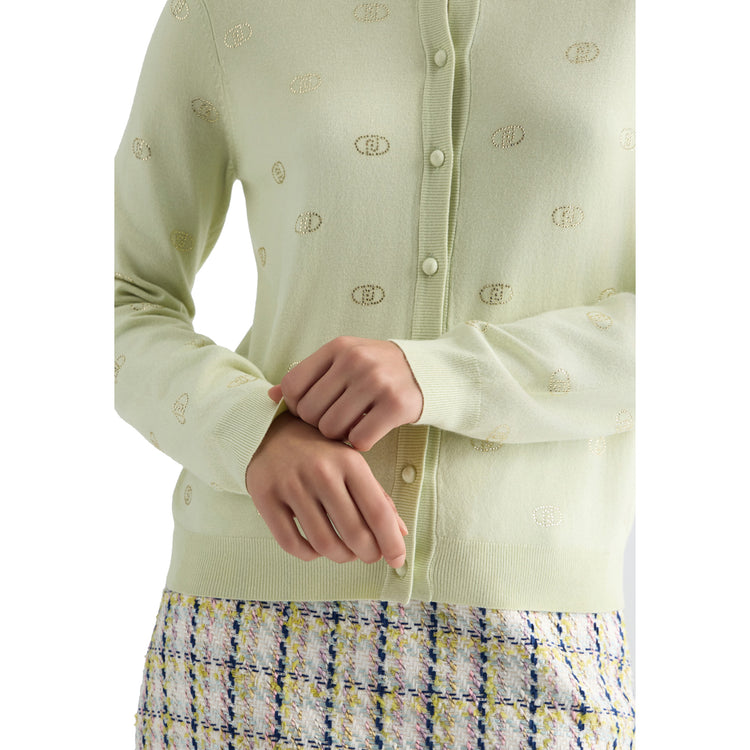 Cardigan Donna con logo e strass Verde dettaglio