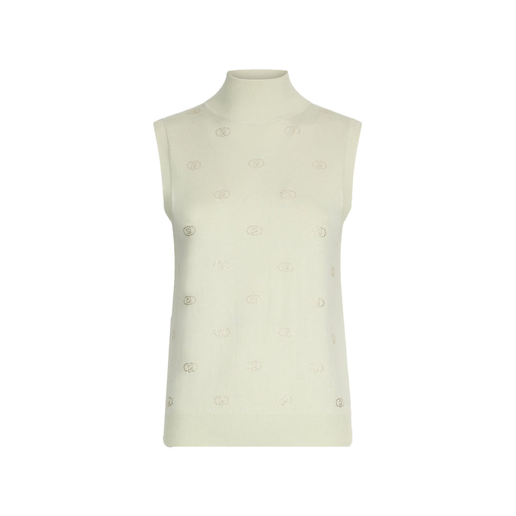 Top Donna in maglia verde chiaro con logo e strass