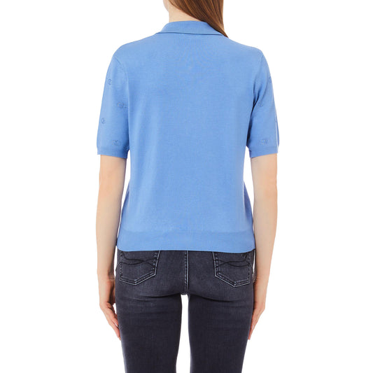 Polo Donna in tinta unita Blu con loghi modella retro