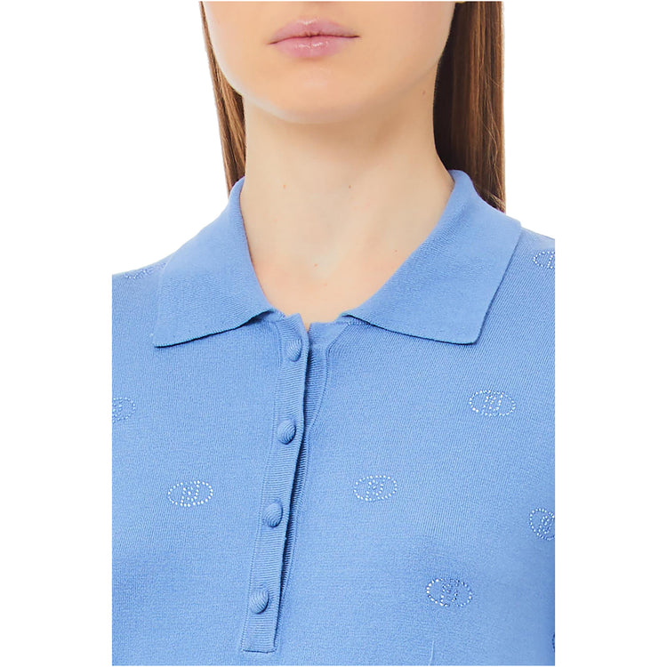 Polo Donna in tinta unita Blu con loghi dettaglio colletto