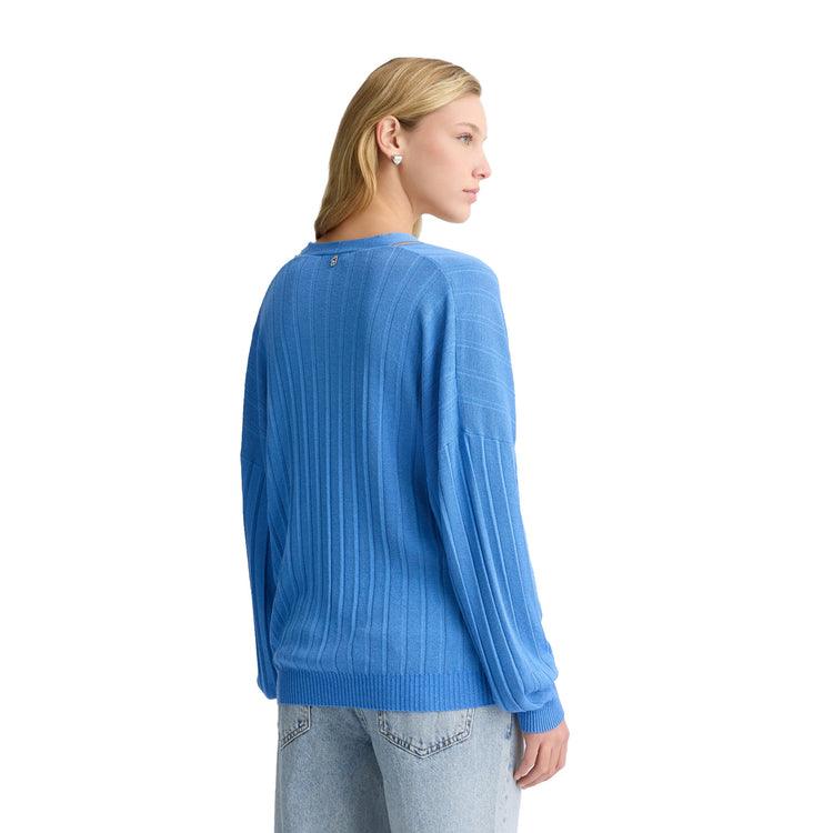 Maglia Donna lavorazione plissé Blu modella retro