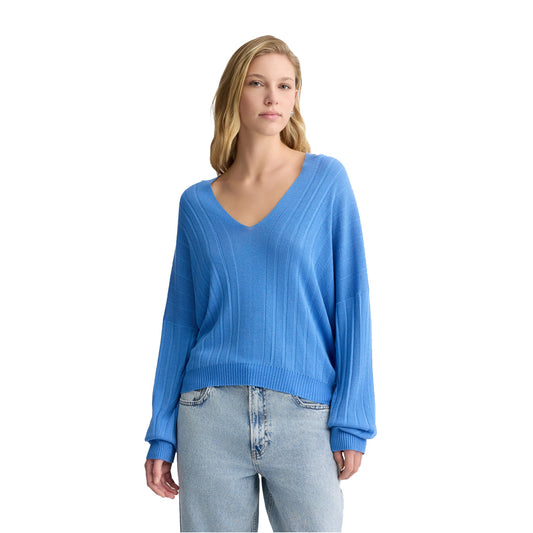 Maglia Donna lavorazione plissé Blu modella frontale