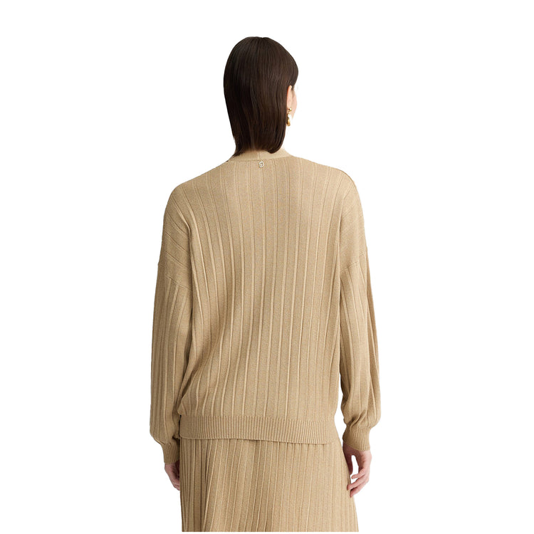 Maglia Donna lavorazione plissé Beige modella retro