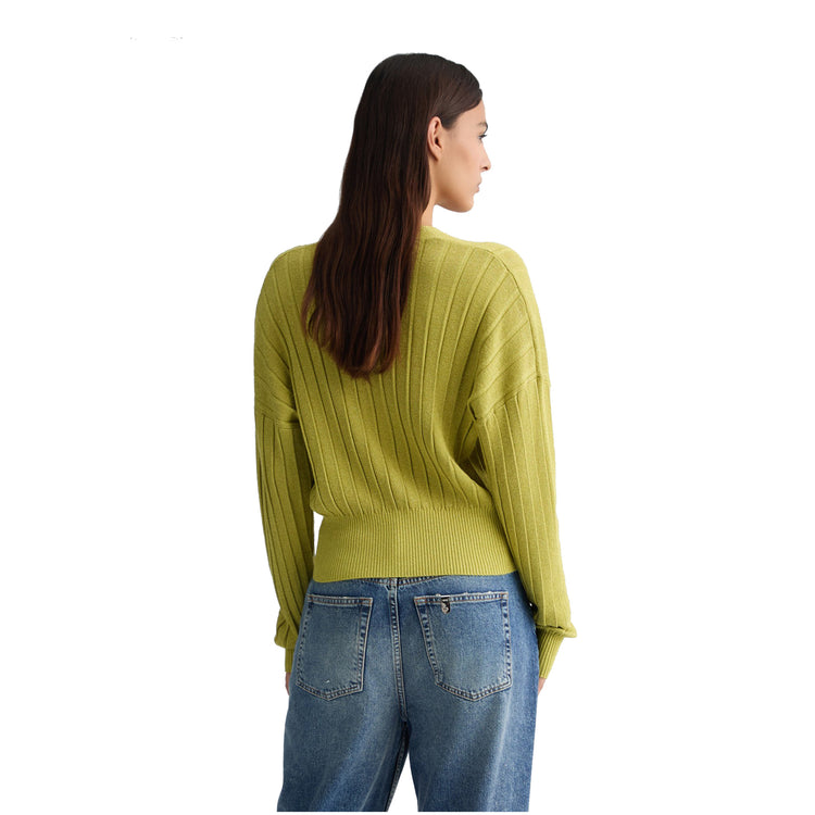 Cardigan Donna con bottoni rivestiti Verde chiaro modella retro