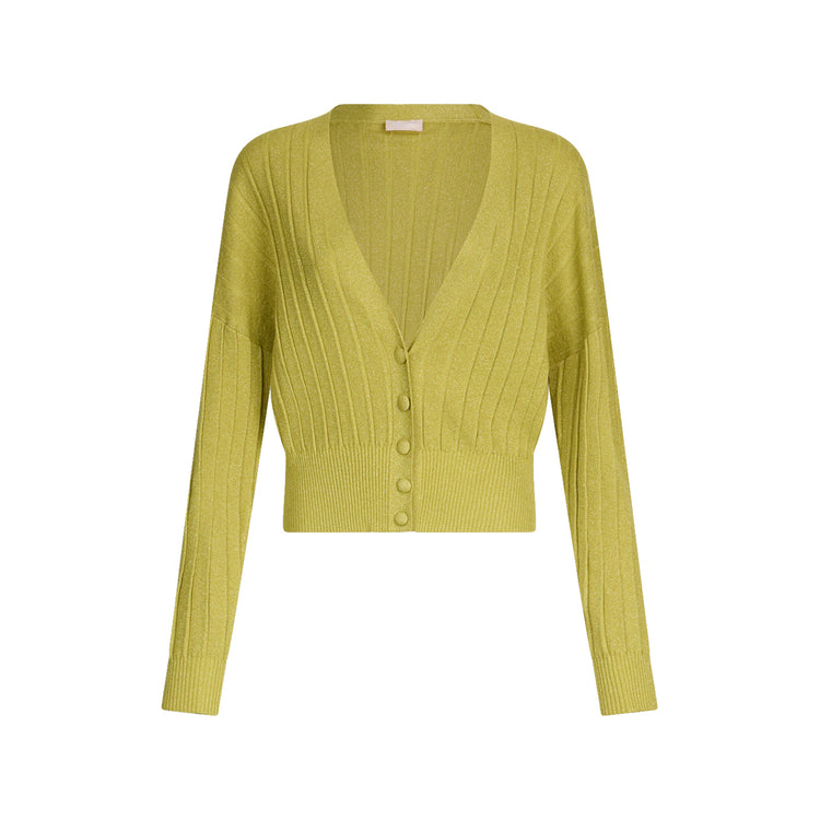 Cardigan Donna con bottoni rivestiti Verde chiaro