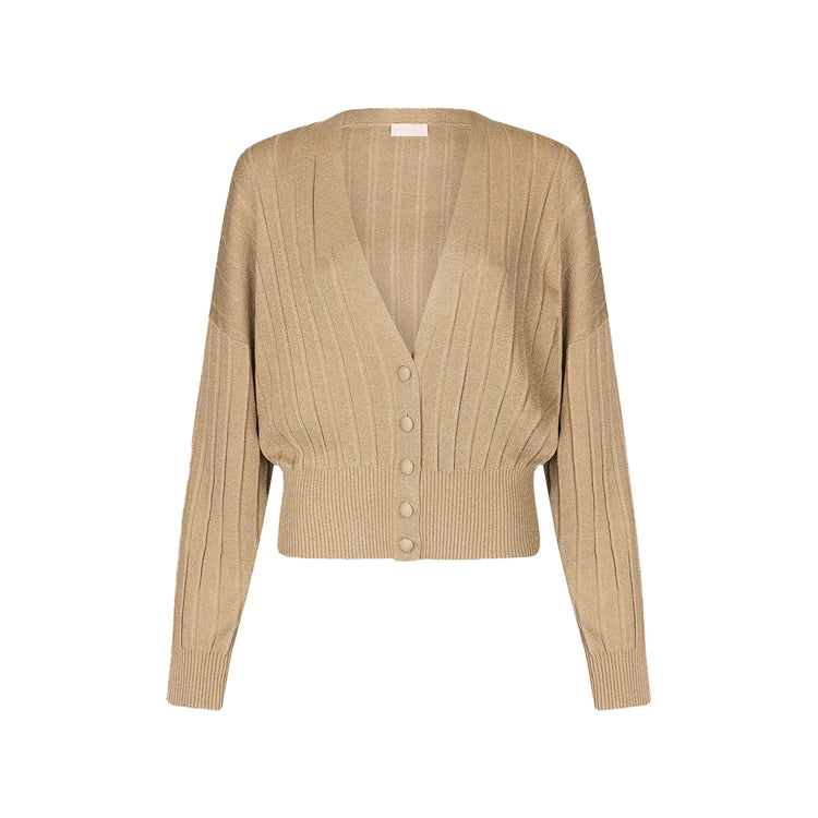 Cardigan Donna con bottoni rivestiti Beige