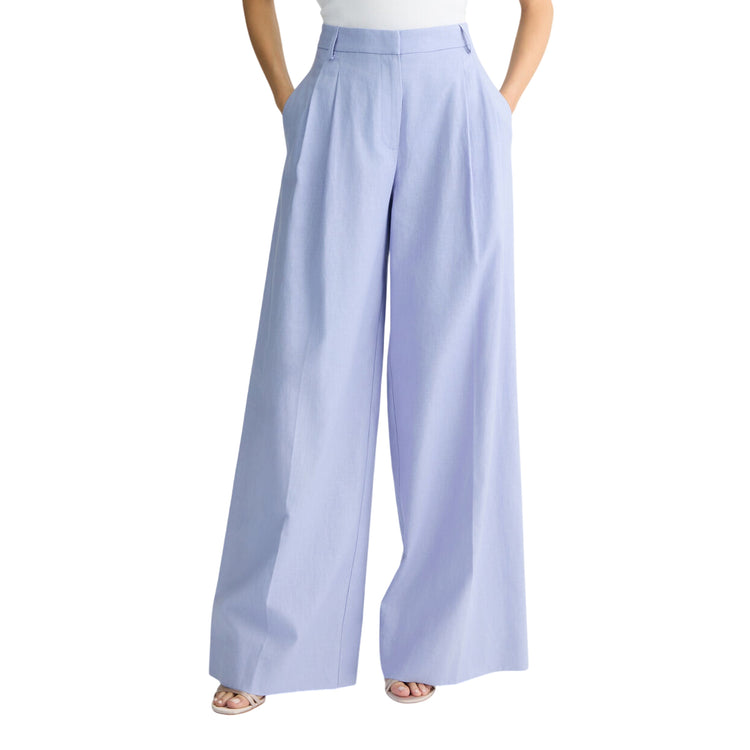 Pantaloni Donna a palazzo in lino e cotone modella frontale