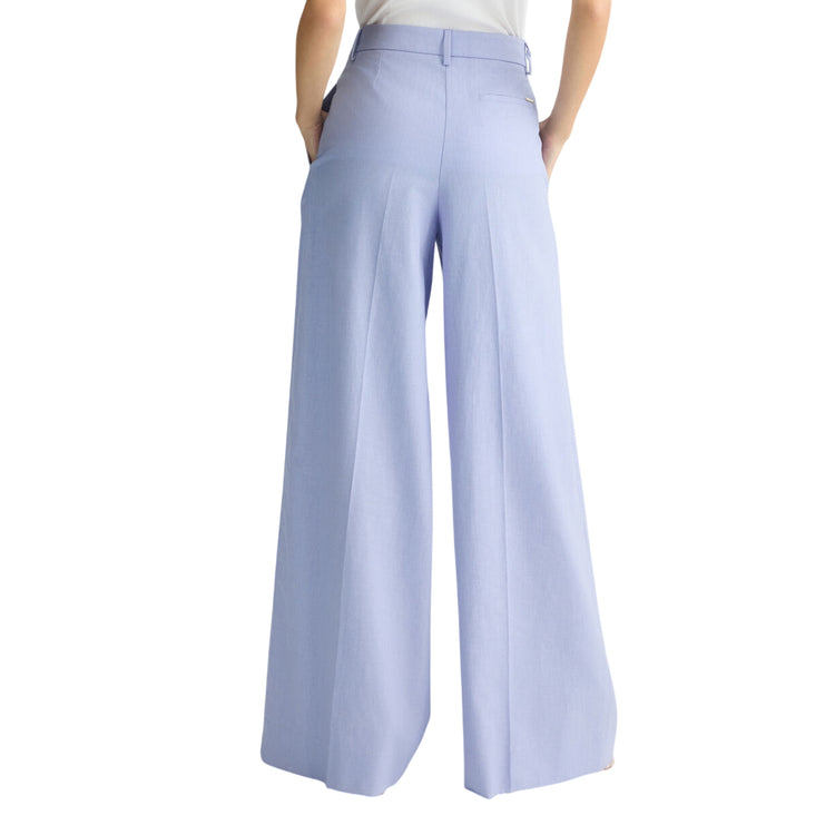 Pantaloni Donna a palazzo in lino e cotone modella retro