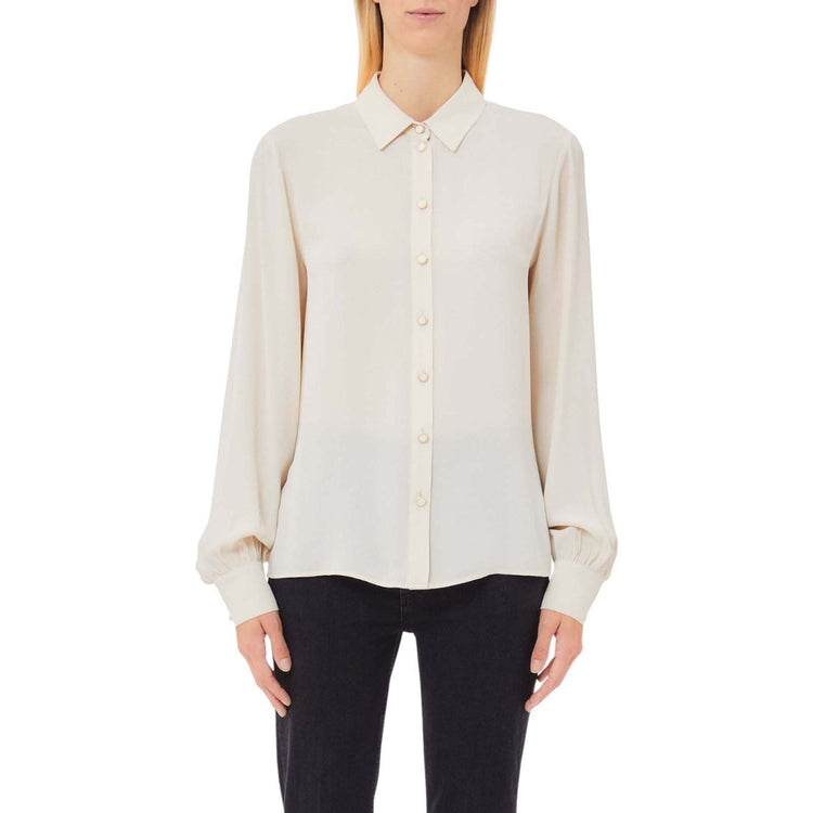 Camicia Donna in crêpe de chine Bianco modella frontale