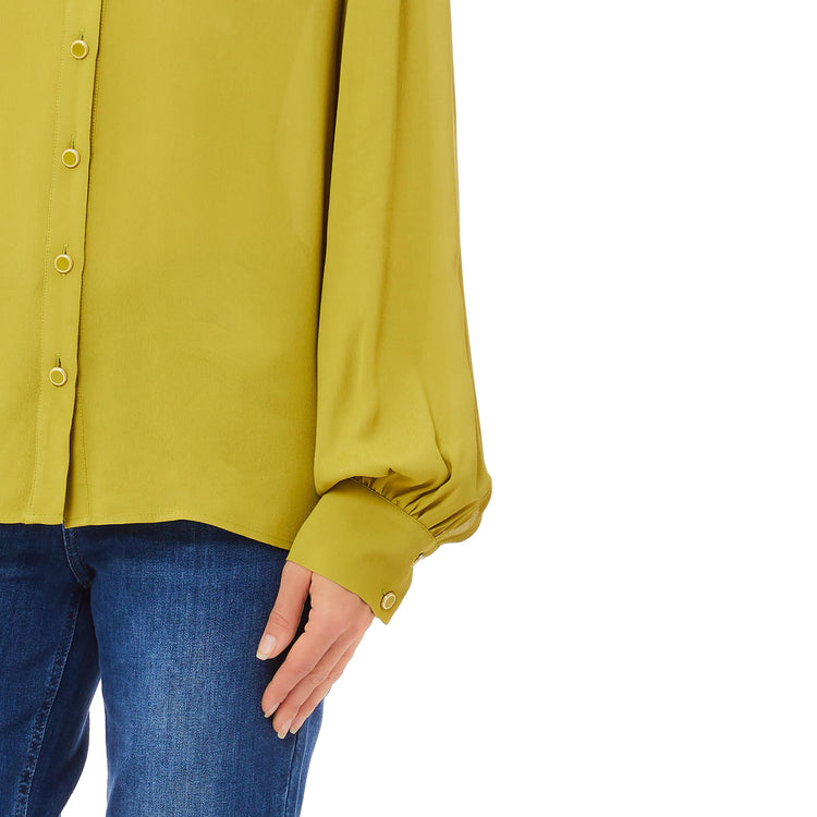 Camicia Donna in crêpe de chine Verde dettaglio polsino