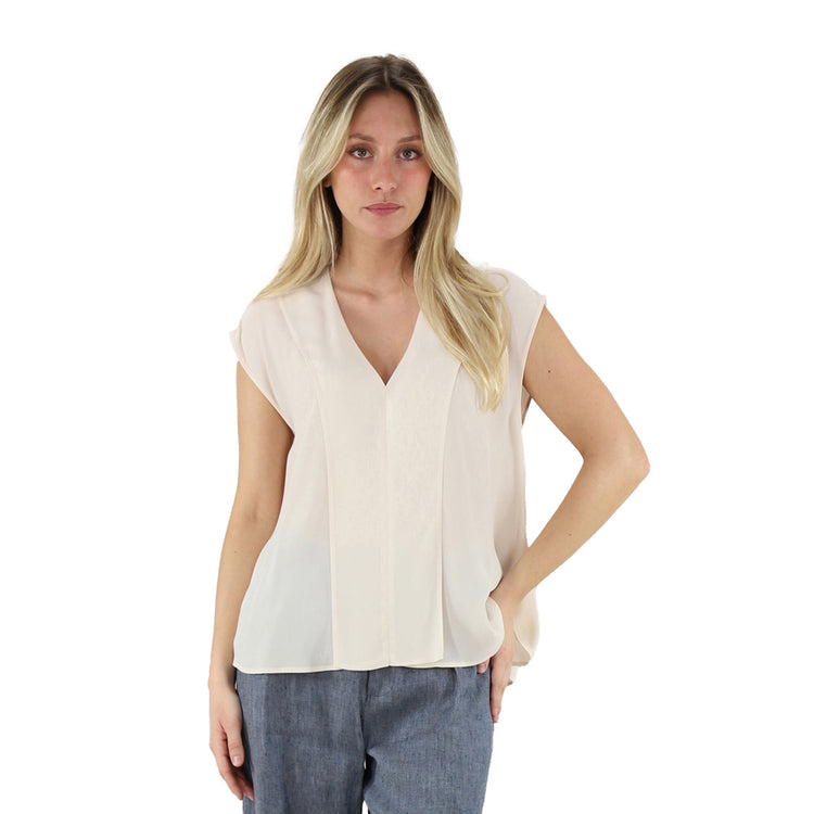 Top Donna con spalle scese Beige chiaro modella frontale