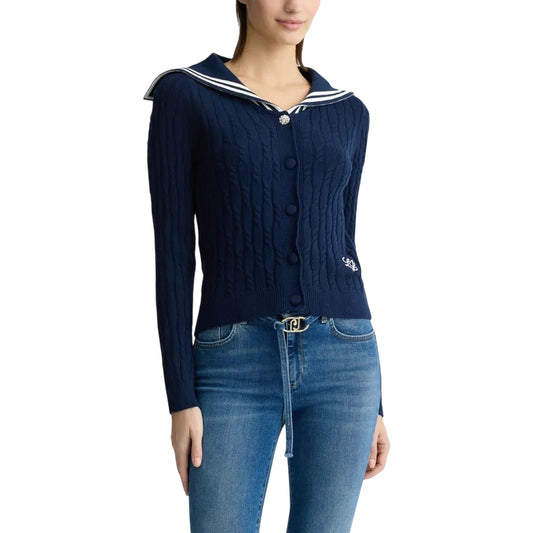 Cardigan Donna con colletto alla marinara modella frontale