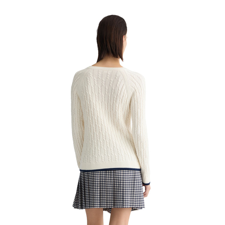 Maglia donna lavorata a trecce con bottoni modella retro