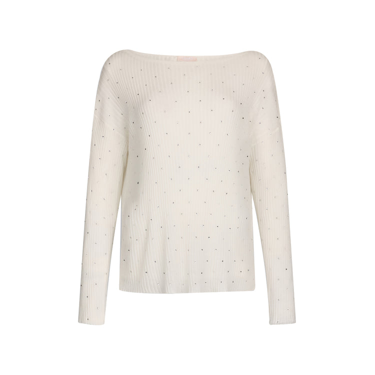 Maglia a coste Bianca con strass