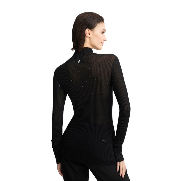 Maglia Donna a collo alto con strass Nero modella retro