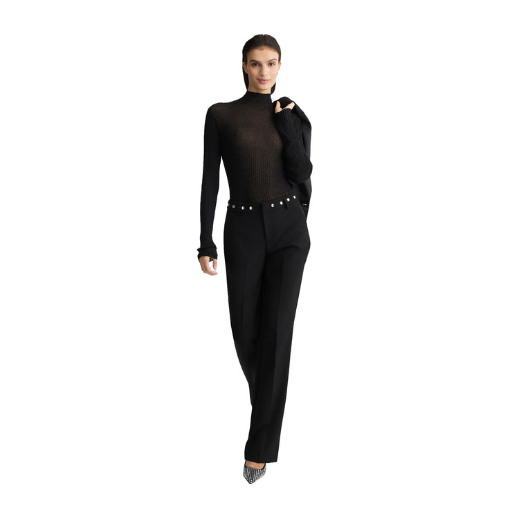 Maglia Donna a collo alto con strass Nero modella intera frontale