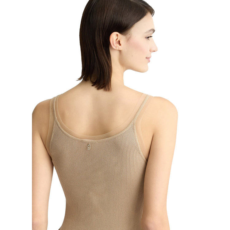 Top Donna in maglia di misto viscosa Beige modella retro