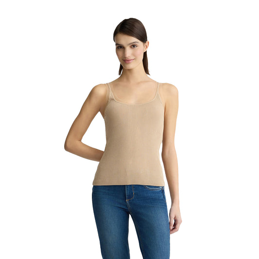 Top Donna in maglia di misto viscosa Beige modella frontale