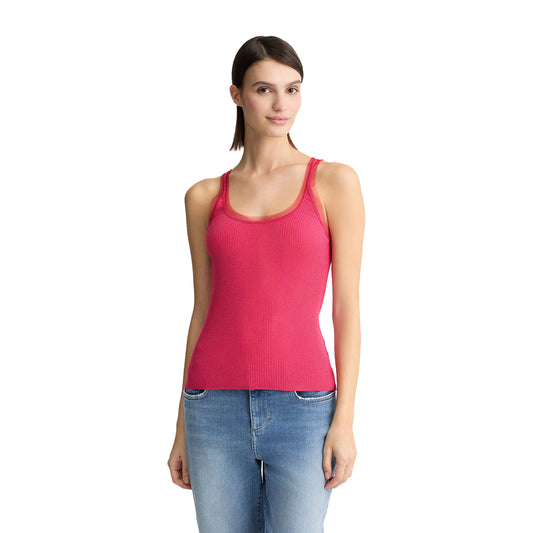 Top Donna in maglia di misto viscosa Rosa modella frontale