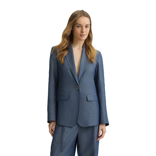 Blazer Donna in misto lino Blu modella frontale