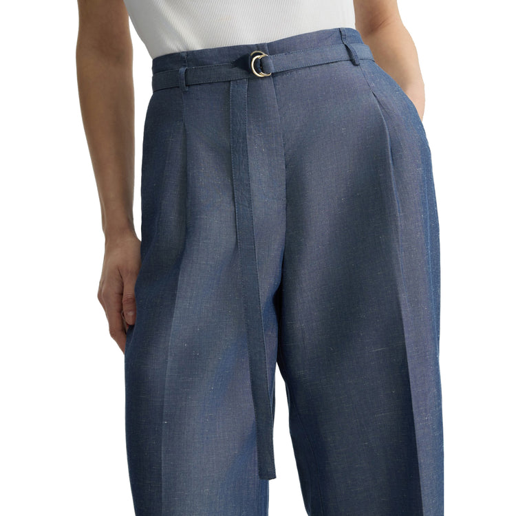 Pantaloni Donna cropped in misto lino Blu dettaglio