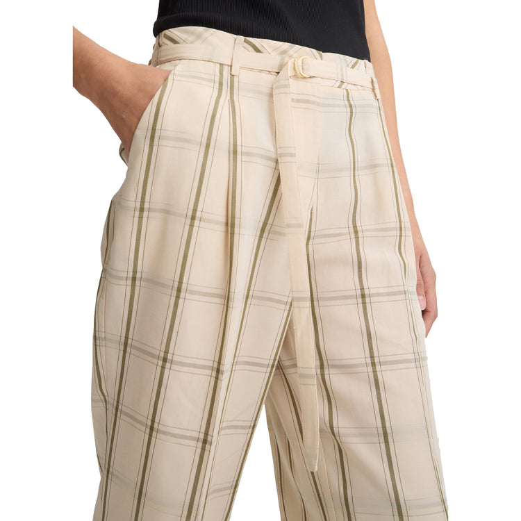 Pantaloni Donna in misto lino motivo check dettaglio