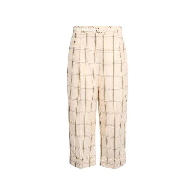 Pantaloni Donna in misto lino motivo check