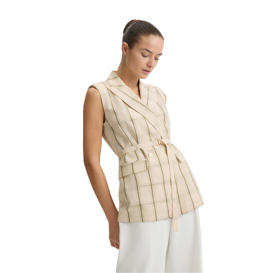 Gilet donna in misto lino con motivo check modella frontale