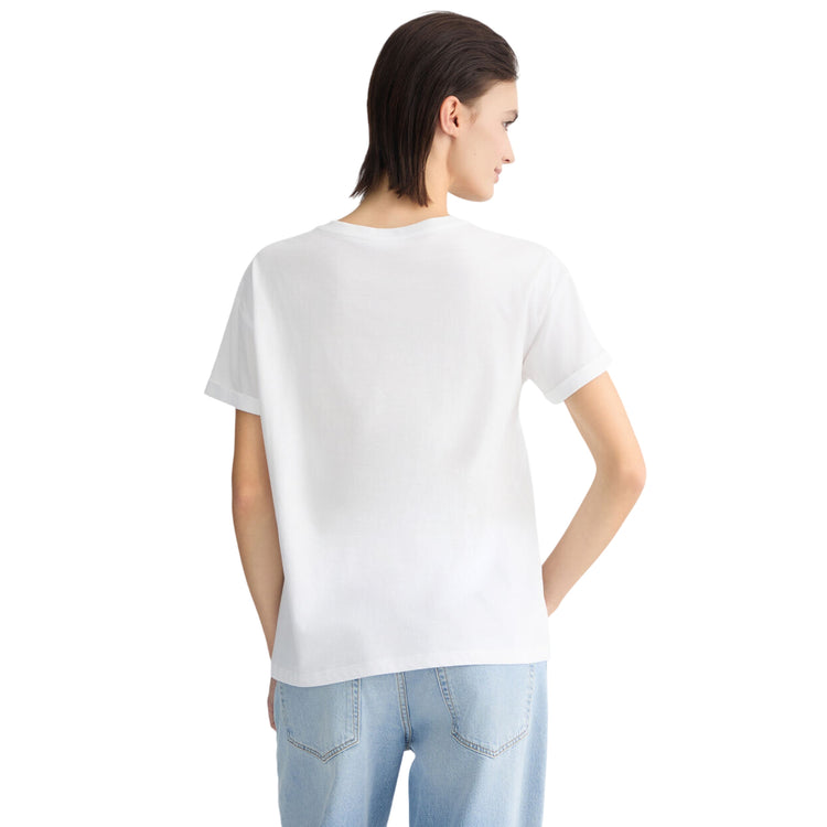 T-shirt da Donna con taschino e logo con perle modella retro