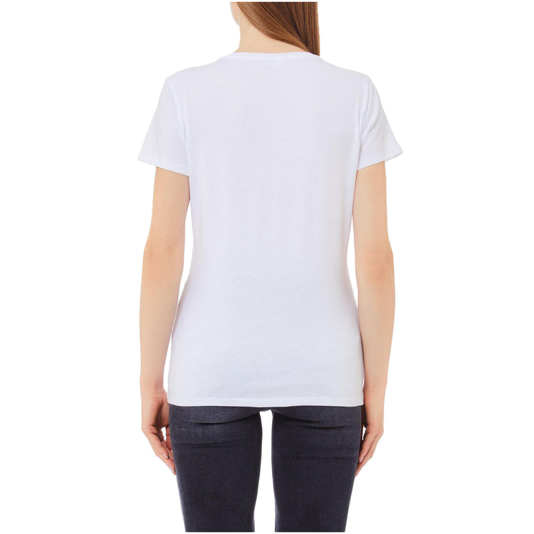 T-shirt Donna con logo frontale con strass Bianco modella retro