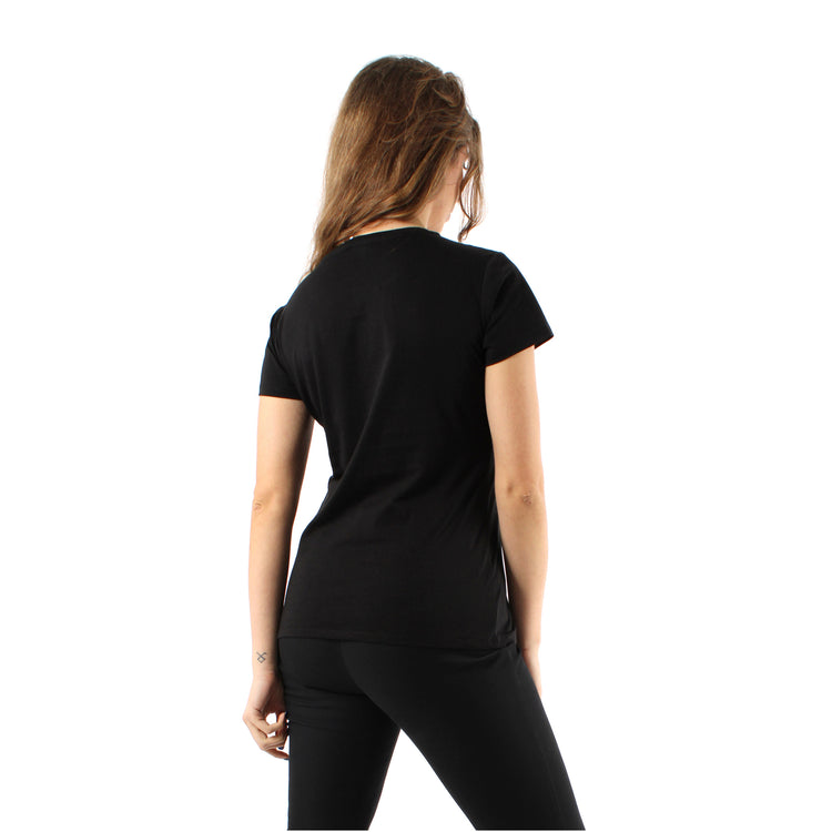 T-shirt Donna con logo e strass Nero modella retro