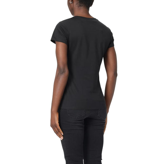 T-shirt Nera Donna con logo lineare strass modella retro