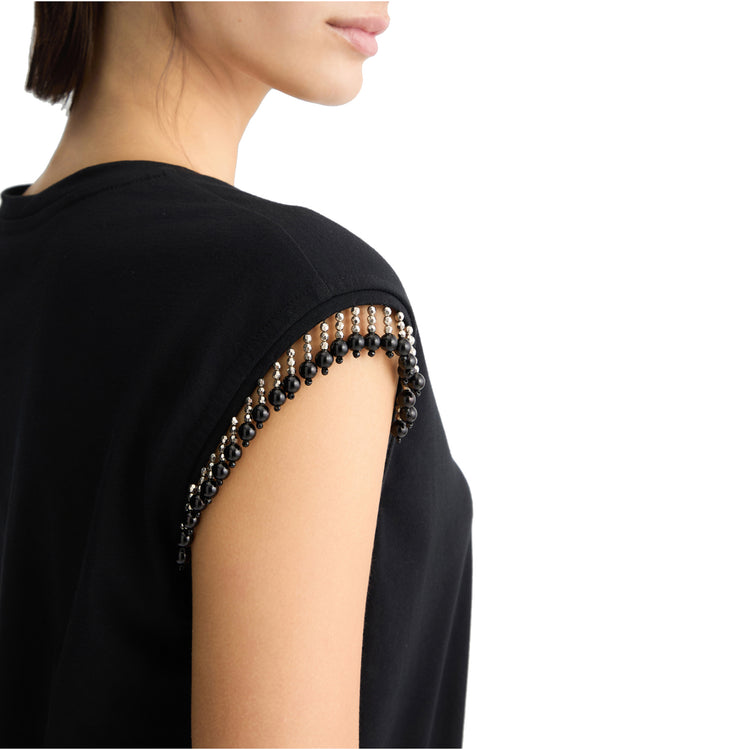 T-shirt Donna in jersey con perline Nero dettaglio