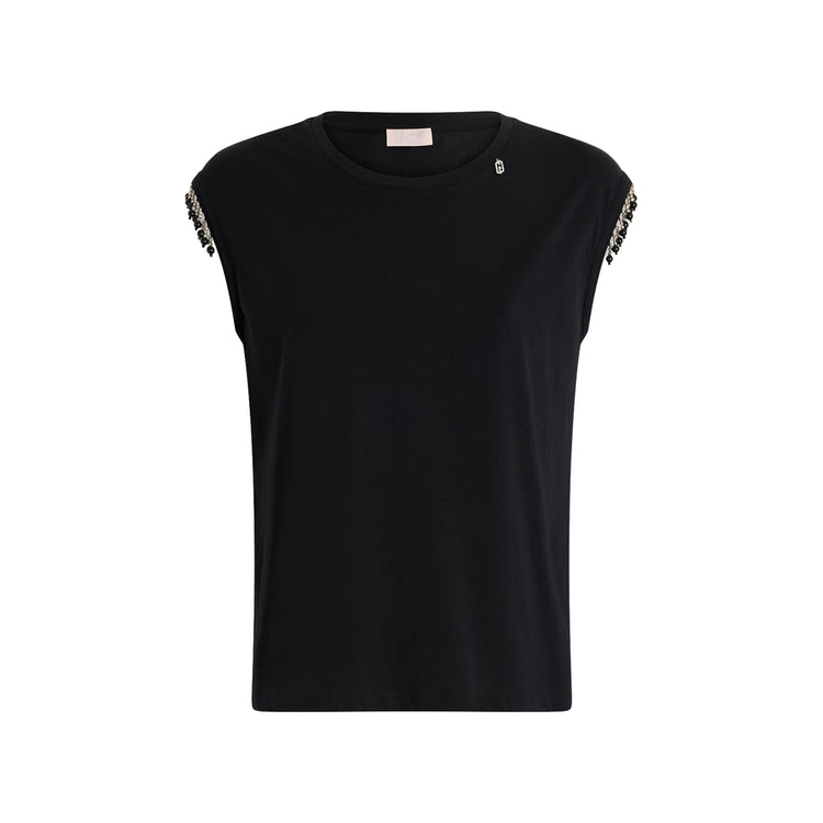 T-shirt Donna in jersey con perline Nero
