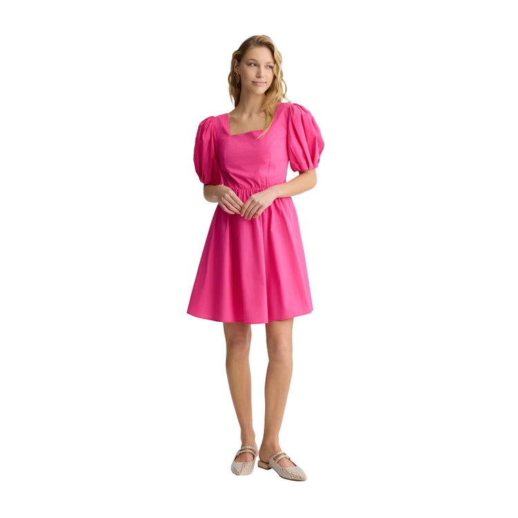 Abito corto Donna in popeline Rosa modella intera frontale
