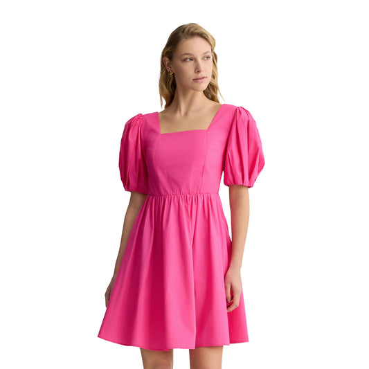 Abito corto Donna in popeline Rosa modella frontale