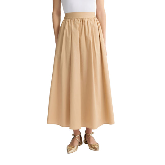 Gonna Longuette donna in popeline beige modella frontale