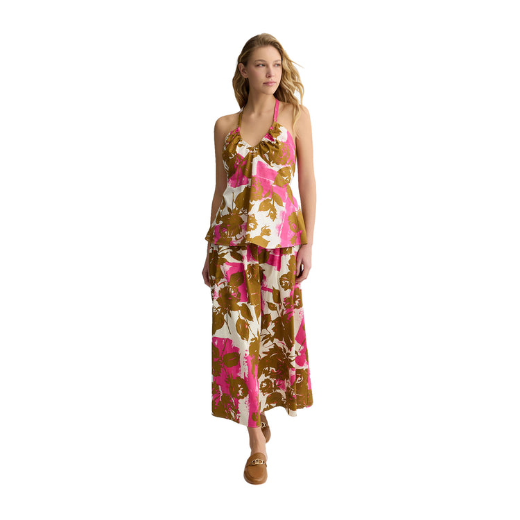 Gonna Longuette donna con stampa floreale modella frontale intera