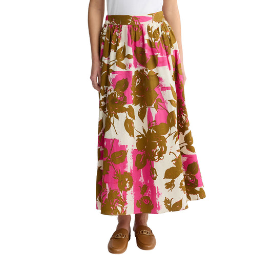 Gonna Longuette donna con stampa floreale modella frontale