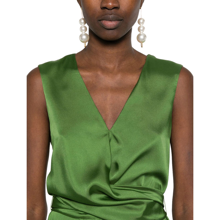 Abito Midi Donna in raso verde dettaglio frontale