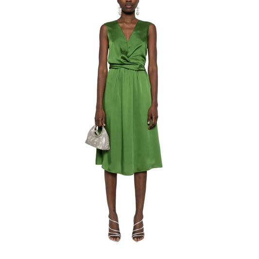 Abito Midi Donna in raso verde modella frontale