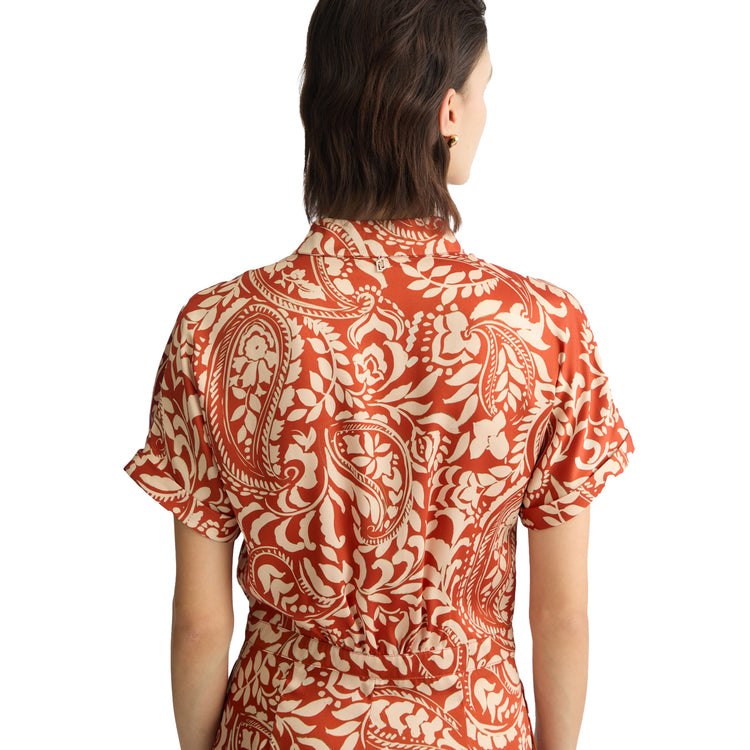 Tuta Donna intera in twill stampato modella retro ravvicinata
