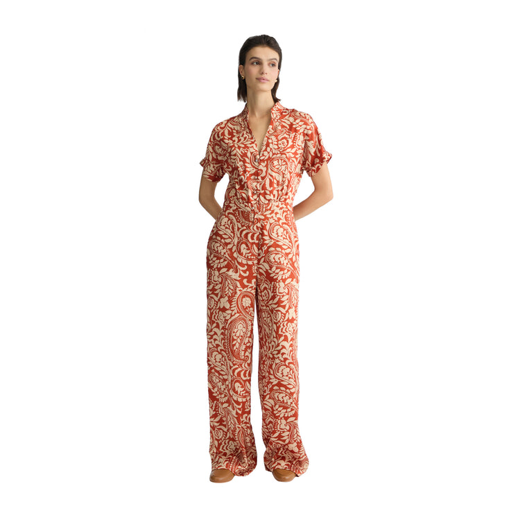 Tuta Donna intera in twill stampato modella frontale