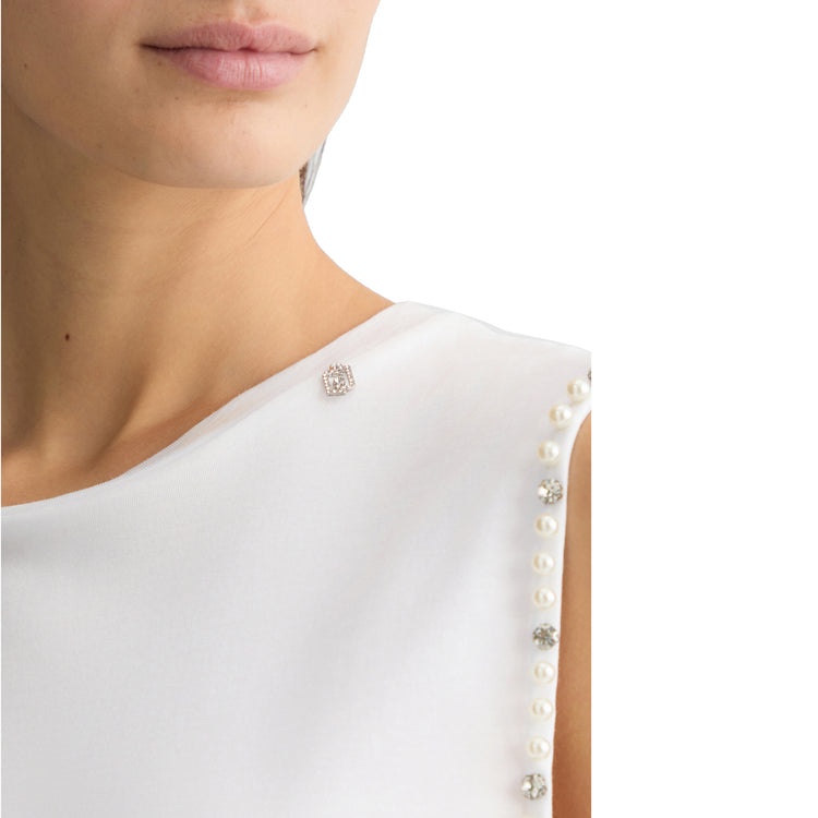 T-shirt Donna con oblò sulle maniche Bianco dettaglio