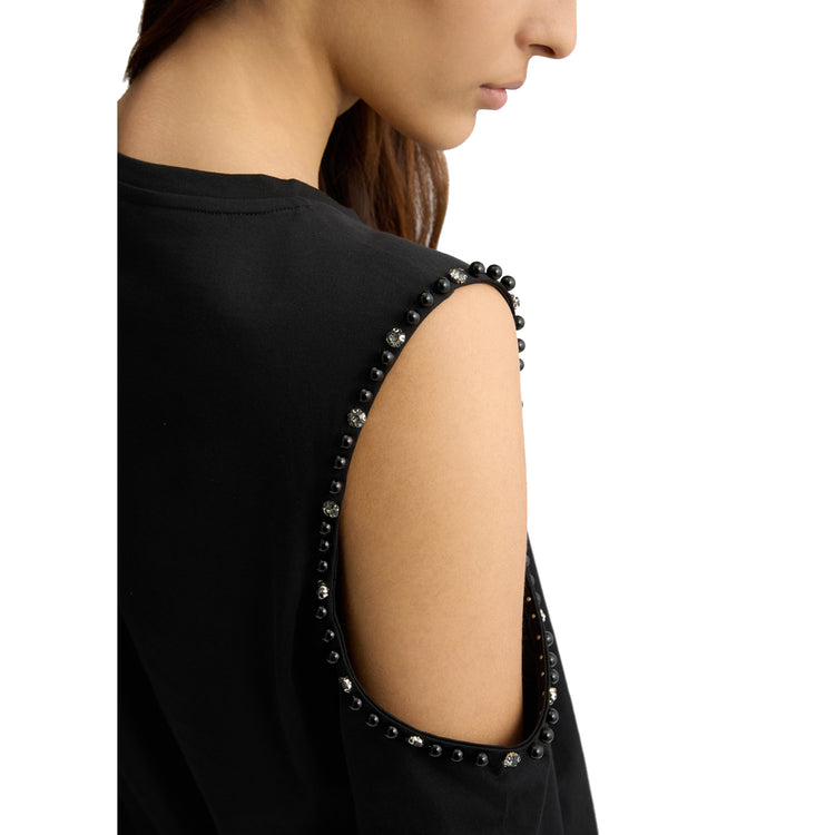 T-shirt Donna con oblò sulle maniche Nero dettaglio