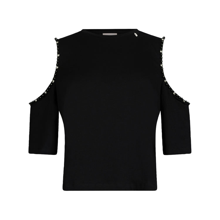 T-shirt Donna con oblò sulle maniche Nero