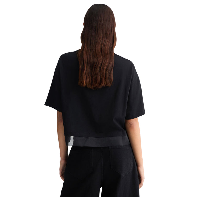 T-shirt Donna con inserti in organza nero modella retro